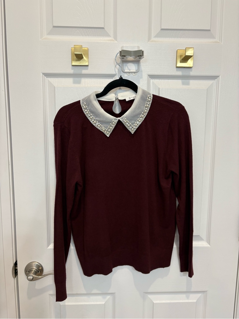 Sioni Women's Embellished Collar Sweater - Burgundy#1464